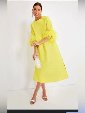 STYLEWE Bright Yellow Feather-Trim Midi Dress